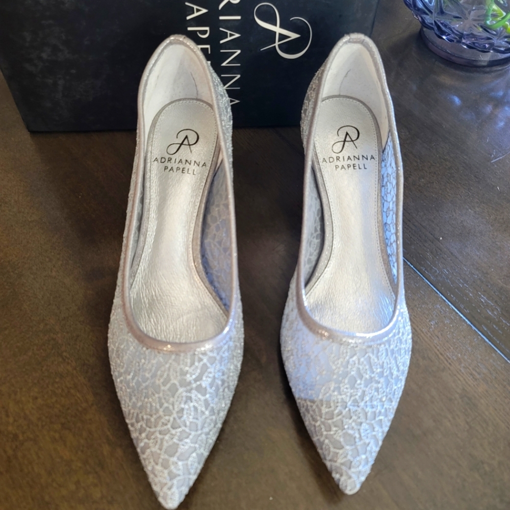 Adrianna Papell Silver Lace Lois Heels